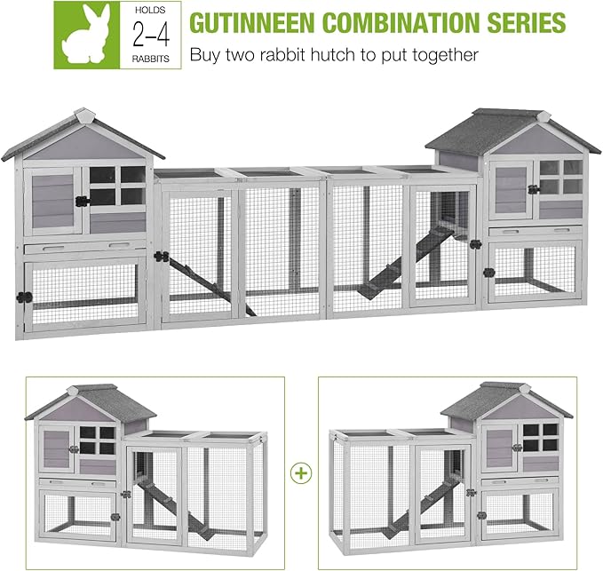 GUTINNEEN 51.6" L Chicken coop Outdoor Rabbit Hutch Indoor Bunny Cage Expandable Duck House(Grey)