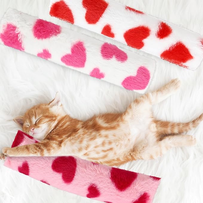 Civaner 6 Pcs Valentine's Day Cat Catnip Toys for Indoor Cat 10.6 Inch Kitten Kicker Stick Catnip Toy with Crinkle Sound Inside Interactive Soft Plush Kitten Pillow for Chew Exercise (Red White Pink)