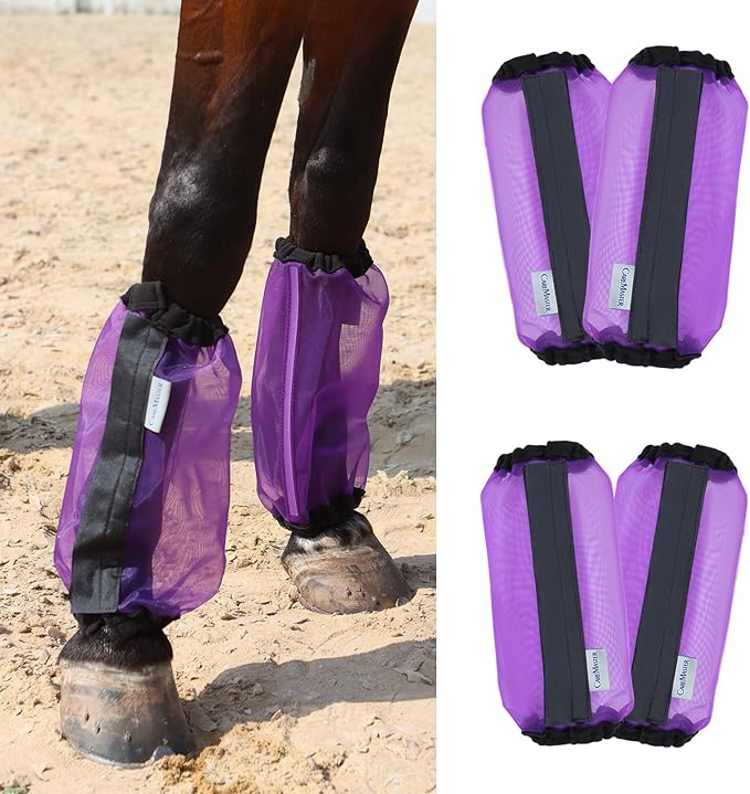 Universal Size Horse Leggings Fine Mesh Horse Fly Boots Greatly Reduce Stomping Breathable Horse Boots Leg Wraps (Set of 4) Purple