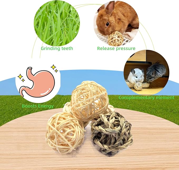 48PCS Rabbit Grass Balls 1.96in Guinea Pig Balls Small Animal Activity Enrichment Toy for Bunny Chinchilla Hamster Gerbil Grinding Playing