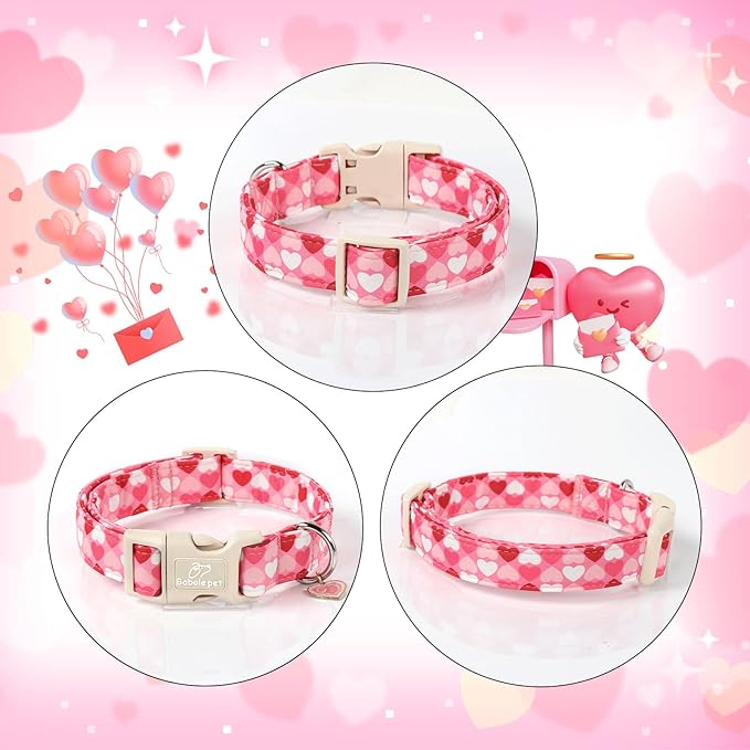 Valentines Dog Collar for Small Dogs - Cute Valentine Pink Hearts Girl Dog Collars, Adjustable Girly Puppy Collar with Quick Release Buckle for Female Dogs S