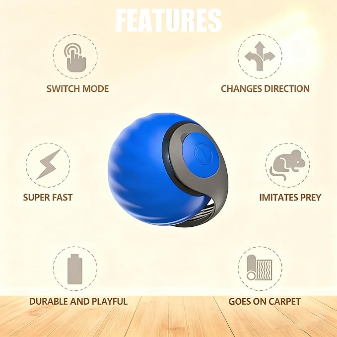 Cat Toys for Indoor Cats-Automatic Interactive Cat Toy with 2 Speeds Rechargeable Cat Enrichment Toys,Moving Cat Ball for Bored Kitties(Blue)