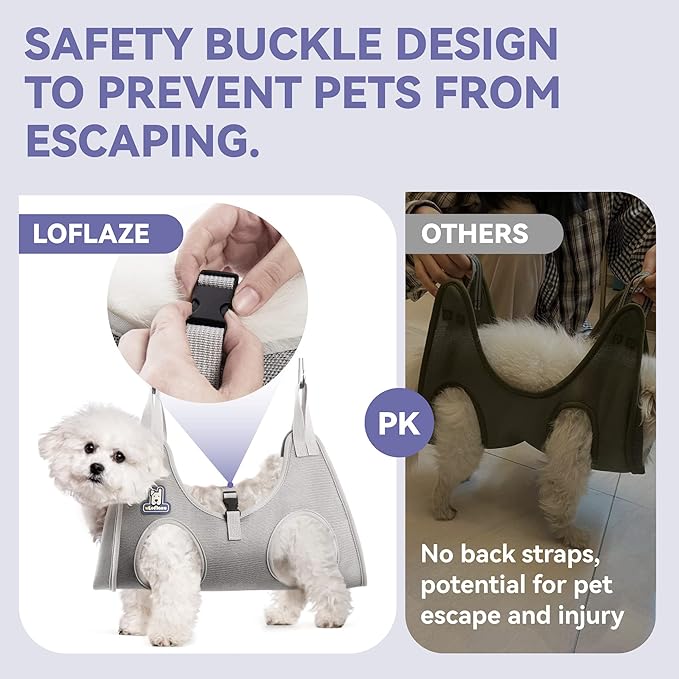 Dog Grooming Hammock Harness for Dogs & Cats with Pet Nail Clipper Trimmer - Cat Hanger Sling for Trimming Clipping Nails- Dog Hammock Restraint Bag for Small Medium Large pet （ Grey XL ）