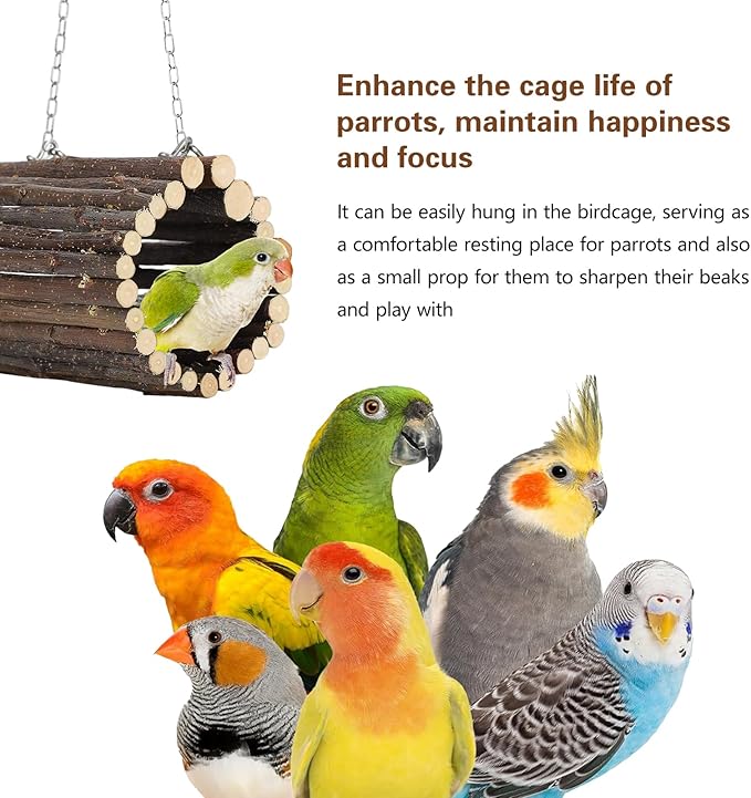 Fruit Wooden Bird Tunnel,Parrot Swing Toys,Hanging Bird Tree Caves, Birds Apple Wood Branches Tunnel,with Parakeets, Budgies, Finches, Cockatiels, Lovebirds,Hamster (3.76" in Diameter)