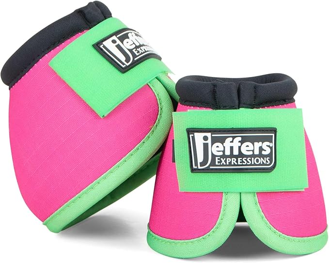 Jeffers Expression No Turn Bell Boots for Horses - Pink & Lime, Medium | Shock Absorbing Hoof Protection | Secure Double Hook & Loop Closure, Perfect for Turnout, Training, & Riding - 1 Pair