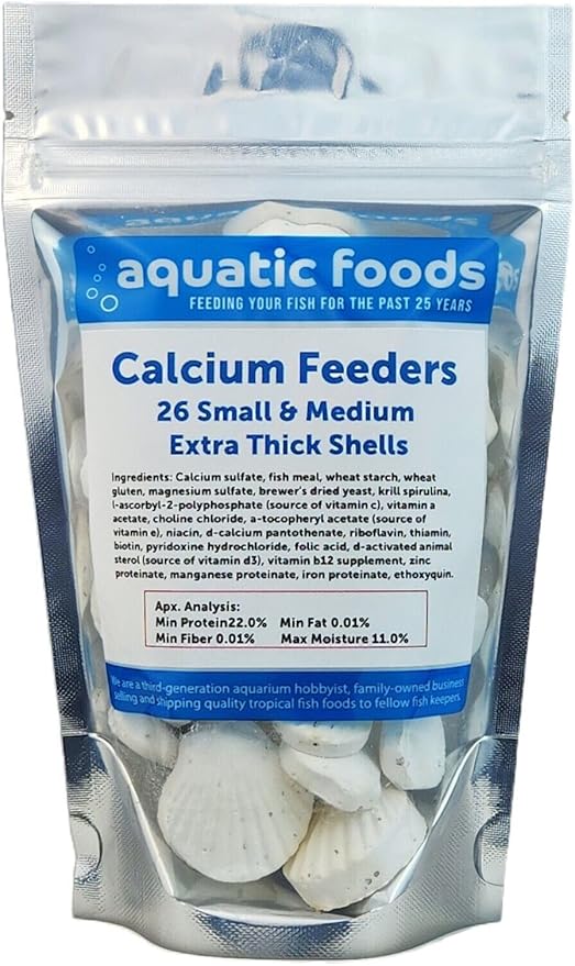 Aquatic Foods Inc. Calcium Feeder Small & Medium Shells. Extra Thick Shells for Shrimp, Snails, Crabs, Crayfish, Hermit Crabs and All Tropical Fish. 4oz …26 Count Bag