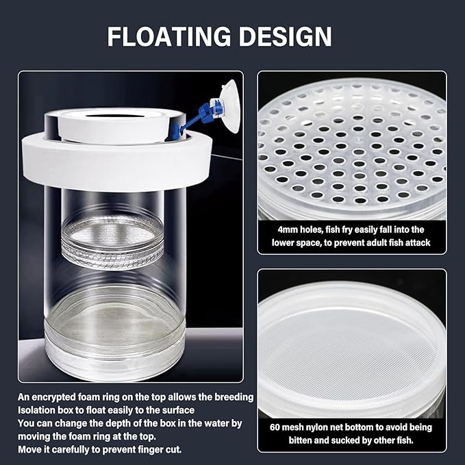 Floating & Mountable Breeding Box – Safe Fry Nursery, Fish Isolation Tank (3.38”x3.38”x5.4”) (1 Set)