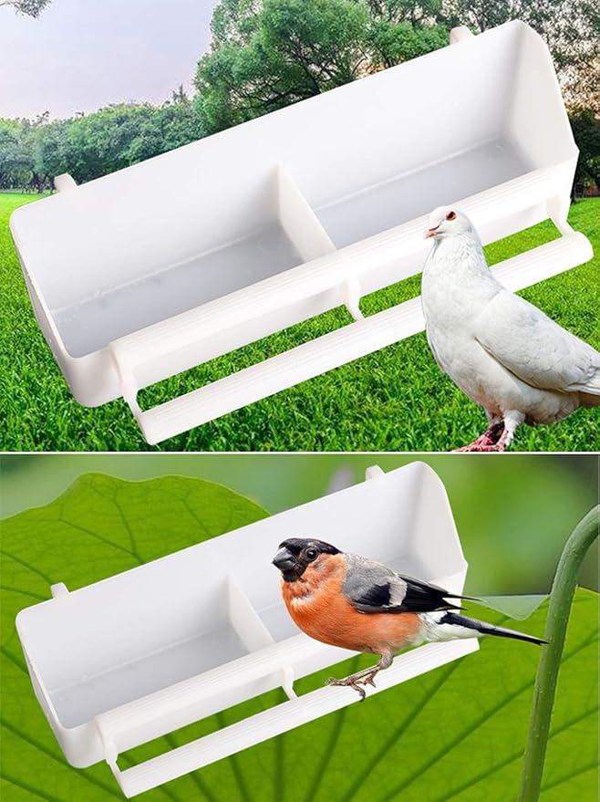 6pcs Bird Feeder, Pet Birds Food Double Plastic Seed Water Dish Dispenser Standing Frame Plastic Food Cup for Parrots Cockatiel Pigeon Sparrow Bird Cage Bowl with 6 Spoons
