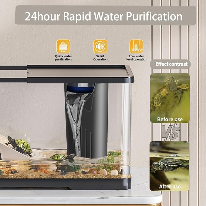 Large 4.7 Gal Turtle Tank Kit(Tank+Adjustable Light+5W Filter+Basking Platform),Upgraded Turtle Tank Starter Kit with UV Basking Platform Light for Crabs,Fishes,Amphibians,Reptiles(15.4*8.5*8.35 Inch)