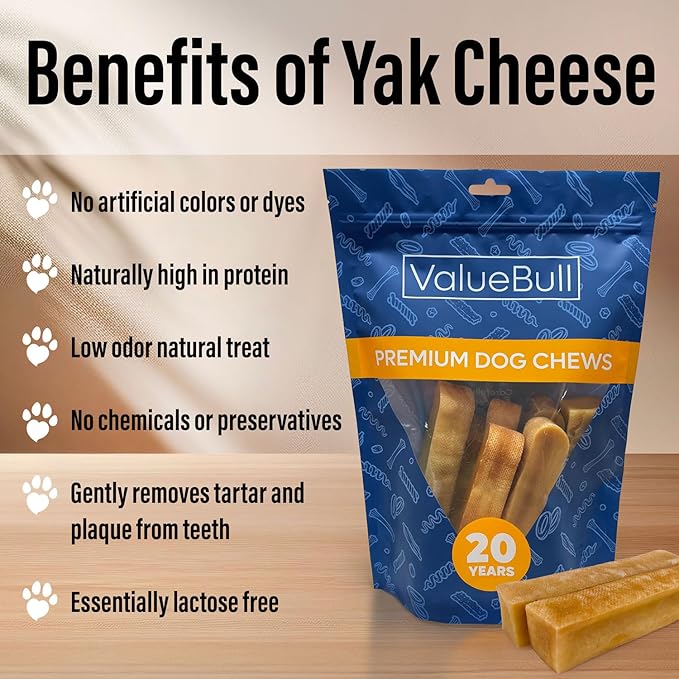 ValueBull Himalayan Yak Cheese Dog Chews, Large, 10 ct - Long Lasting for Aggressive Chewers, All Natural, Healthy & Safe, Low Odor Nepal Yak Milk Chews