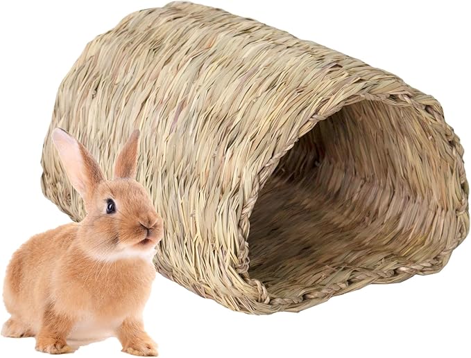PEMAR Seagrass House Tunnel Hutch – Woven Grass Hideaway & Chewable Tunnel for Small Pets (Rabbit, Guinea Pig, Chinchilla) – Natural Non-Toxic Pet Habitat & Hideout