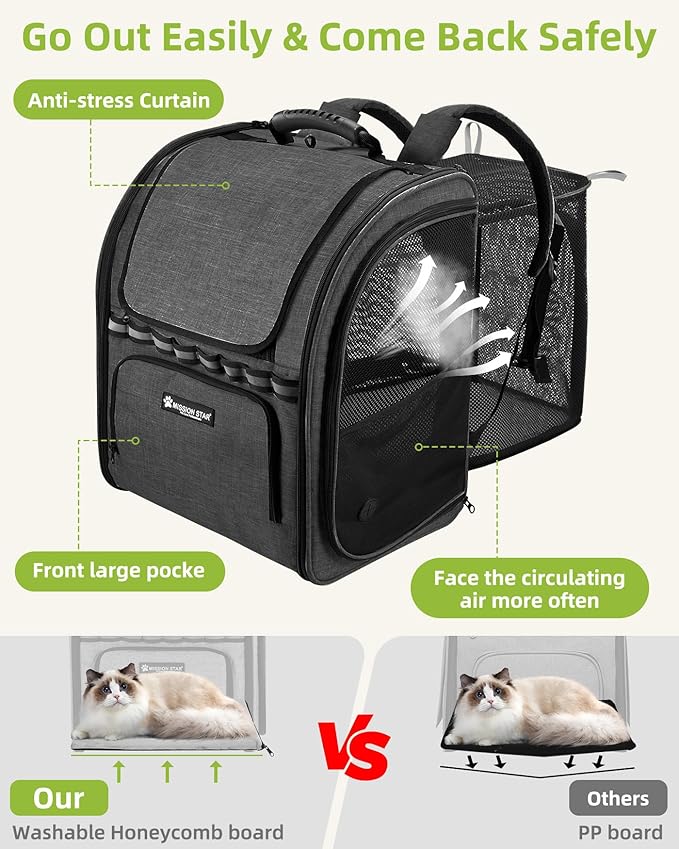 Expandable Cat Carrier Backpacks with Breathable Mesh, Pet Carrier Backpack for Cats Small Dogs Puppies Up to 20 Lbs, Dog Carrier Backpack Great for Travel/Hiking/Camping/Outdoor-Dark Blue