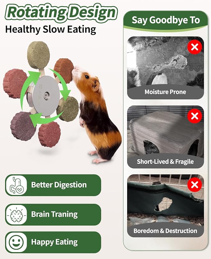 C-LIGHT Guinea Pig Chew Toy, 8 Pcs Timothy Hay Rabbit Treat Chew for Teeth, Rustproof Aluminum Spinner Chew Toy with Replaceable Treats for Chinchillas,Guinea Pigs, Bunny.