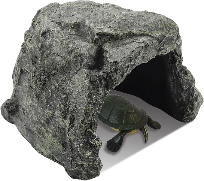IBWell 7.1 Inch Reptile Hides Resin Tortoise Hideout for Hiding and Basking Aquarium Rock Caves for Snake Bearded Dragon Fish Lizard