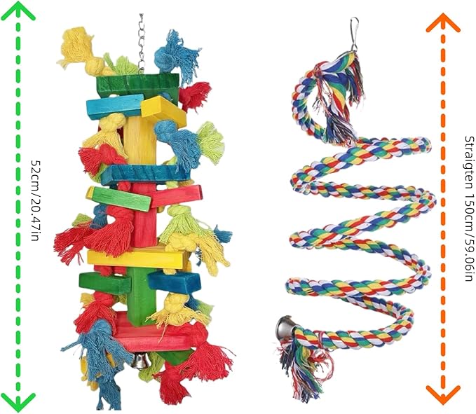 Bird Toys for Parrots – Parrot and Parakeet Chew Toys with Wooden Blocks, Climbing Stand, Hanging Bird Cage Accessories for Large Birds, Macaws, Cockatoos, Parrot Cage Use