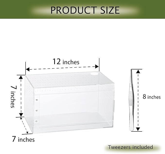 Acrylic Terrarium for Reptiles & Spiders – Small/Medium/Large Leak-Proof Enclosure (Horizontal/Vertical) | Ideal for Tarantulas, Jumping Spiders, Frogs & Geckos(Large Horizontal)