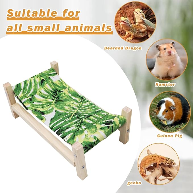 Bearded Dragon Bed, Wooden Reptile Sleeping Hammock, Bearded Dragon Tank Accessories, Habitat Accessories for Leopard Gecko Snake Lizard or Other Small Animal (Green 1, Small)