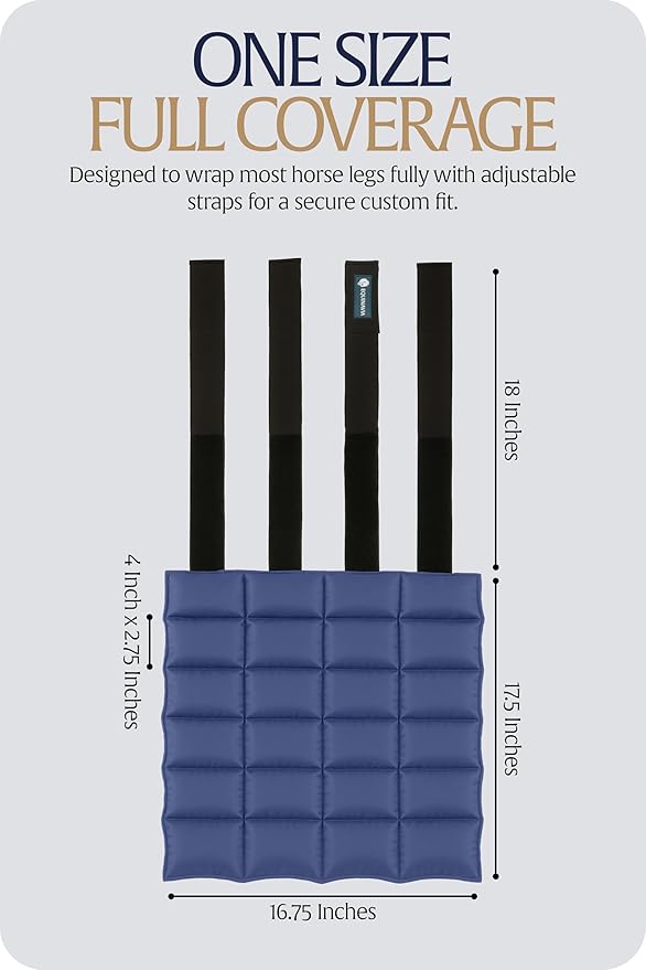 Equinavia Cool Relief Therapy Ice Boots Leg Wraps for Horses, Gel Pack with Adjustable Straps | 16.5" x 15.5" Single - Navy Blue - Single - One Size