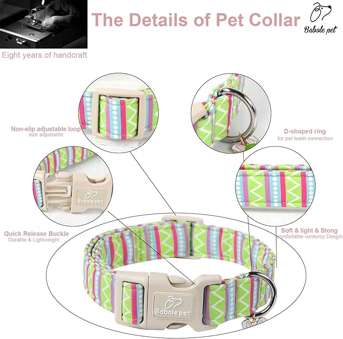 Easter Dog Collar for Large Dogs - Brightly Colored Stripe Easter Collars for Boy Girl Dogs, Adjustable Spring Holiday Pet Collars with Quick Release Buckle XL
