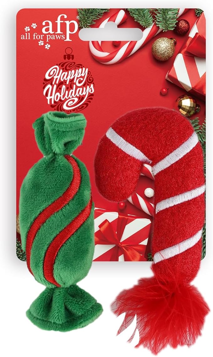 ALL FOR PAWS Christmas Cat Toys with Catnip, Teething Chew Bite Resistant Toy for Indoor Cats, Xmas Gift Kitten Toys, Interactive Kitten Toys