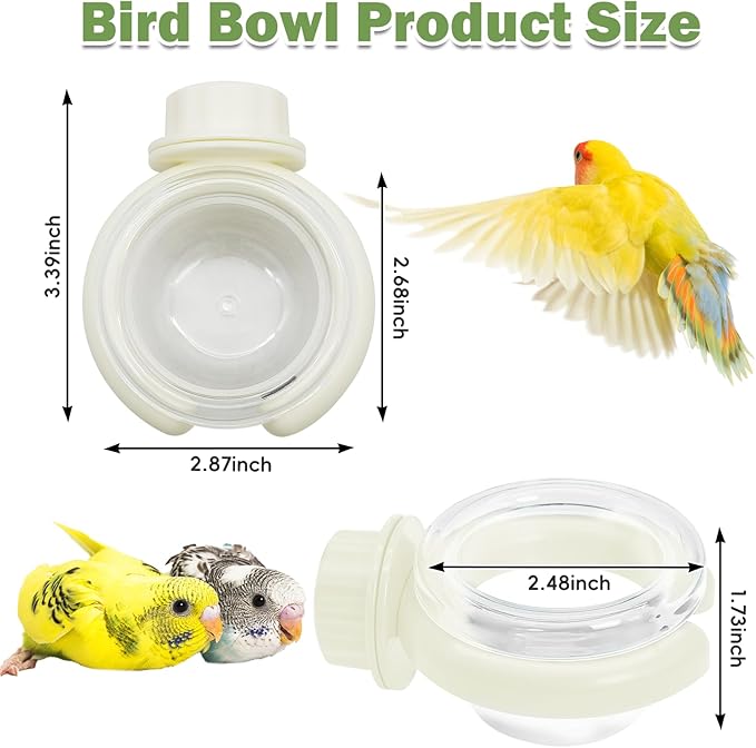 PINVNBY 4 PCS Birds Cage Feeders with Clamp, Easy to Install Feeding Dish Cups Small-Sized Bird Bowls Transparency Parakeet Feeder for Finches Lovebirds and Long-Tailed Parrots （White）