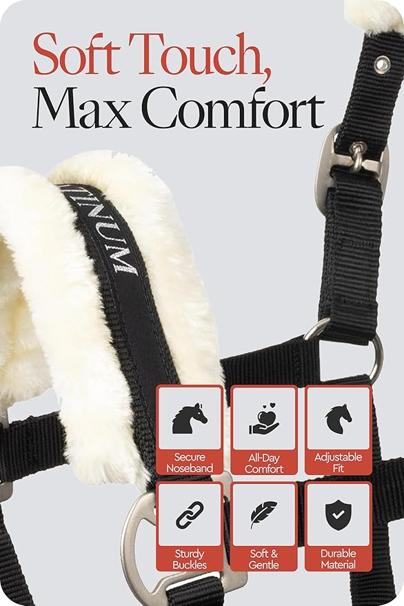 HORZE Howard Soft Fleece Padded Adjustable Polyester Horse Halter - Black - Shetland