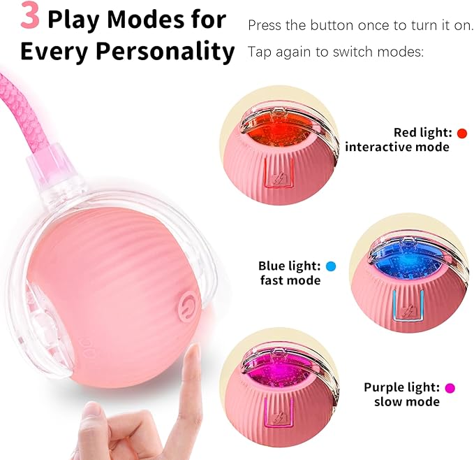 Interactive Cat Toys for Indoor Cats Smart Automatic Ball Rolling for Bored Kitten Pet Upgraded Speedy Moving Chase Dogs Toy Pink