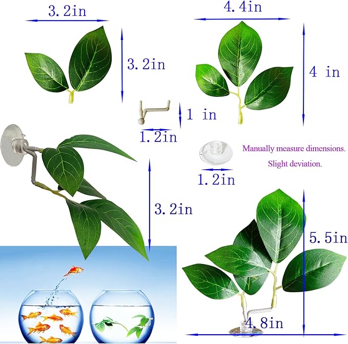 Fish Leaf Pad Fish Tank Accessories Aquarium Décor Simulating 2 pcs Adjustable Plastic Plants Betta Natural Habitat Playing Spawn Breed Rest Bed with Suction Cup Multi Leaf Design (2)