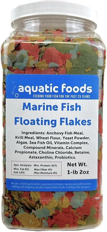 Aquatic Foods Inc. Marine Fish Flakes of Red & Green Algae, Seaweeds for Tangs, Butterflies, Angelfish, Anthias, Clown Fish, Damsels...WL 1-lb 2oz Lg Jar