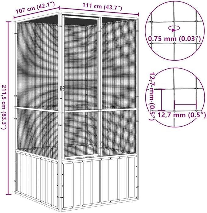 Metal Steel Large Bird Cage for Budgies, Pigeons, Galvanized Steel Birdcage Aviary House, 43.7"x42.1"x83.3", Gray,-672