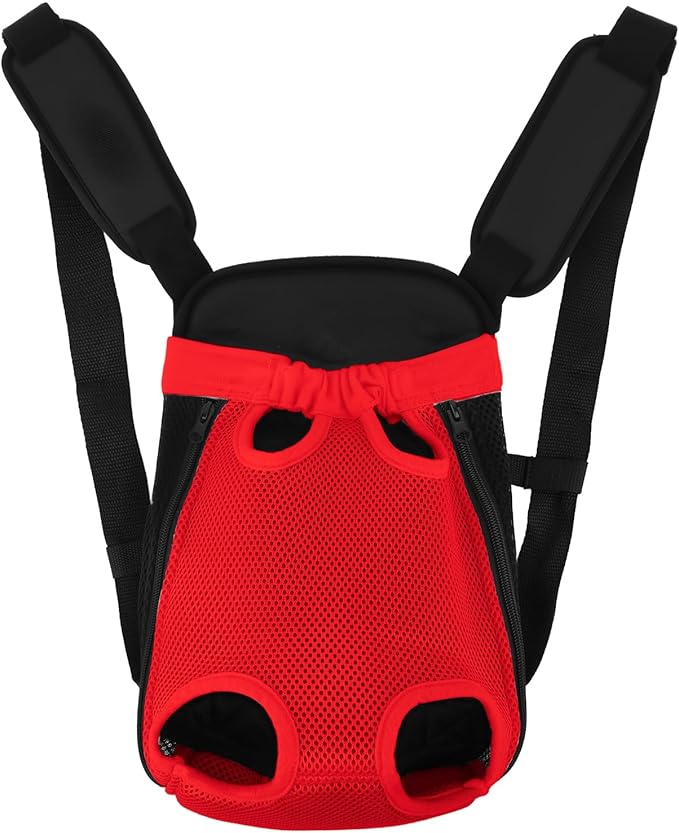Inspack Dog Backpack Carrier/Cat Carrier, Adjustable Pet Front Carriers Travel Bag for Puppy Medium Dogs, Legs Out, Soft Ventilated Doggie Chest Carry Backpacks for Hiking/Camping, 4-7 lbs, Red