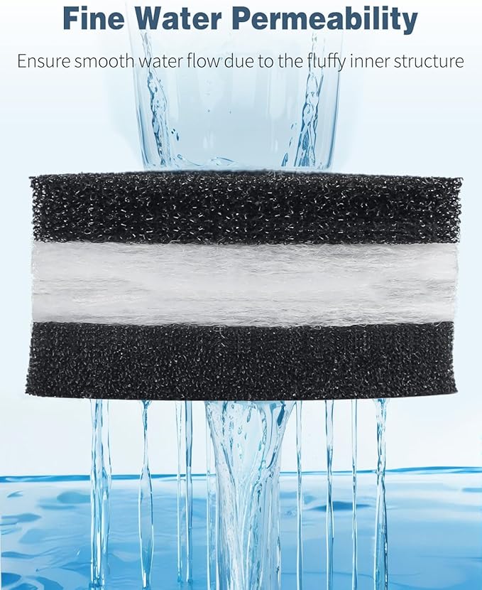 Pawfly 6 Pcs Replacement Filter Pads for 10-30 Gallon Corner Bio Sponge Filter, Aquarium Filter Media Sponge, White Black Bio Foam for Fish Tank Water Filtration