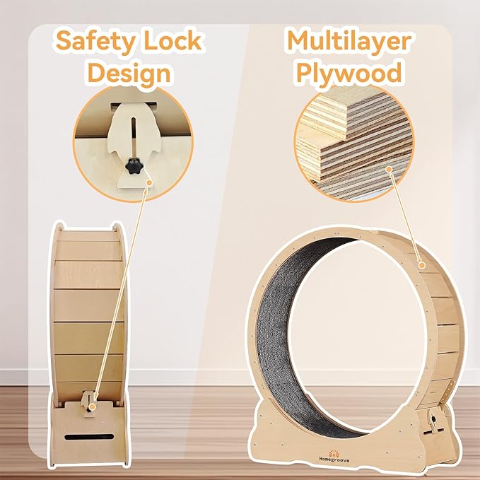 Homegroove Cat Wheel,52 inch XXL Large Cat Wheels for Indoor Cats with Carpeted Runway, Cat Exercise Wheel Treadmill for Kitty’s Longer Life (XXL, Natural Wood)