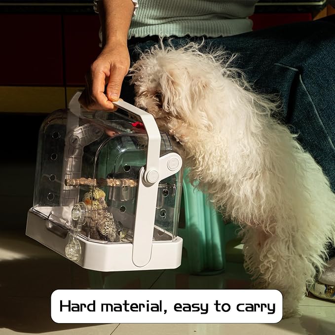 Bird Travel Cage, 10×6.7×8.3 Inches Waterproof & Sturdy Pet Carrier with Perch & Food Bowls, Portable Cage for Budgies, Cockatiels, Lovebirds & Small Birds