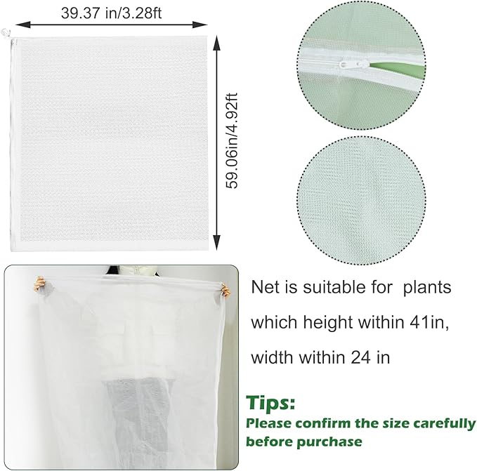 3Pcs Plant Covers from Insects, Bird Netting Barrier for Blueberry Bushes with Drawstring Zipper Mesh Garden Netting Fruit Tree Bags Plants Net Cage for Protect Tomato Vegetable Citrus, 3.3×5Ft