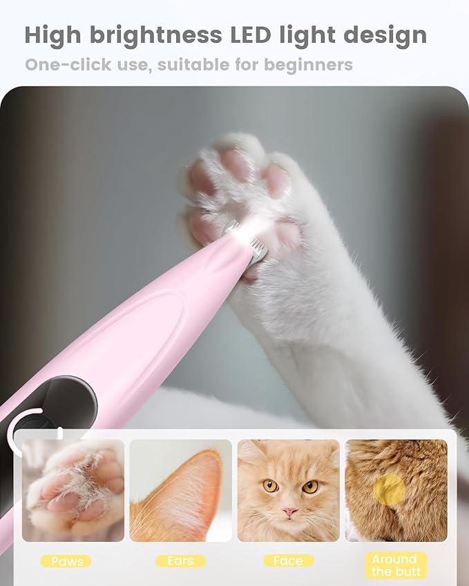 Dog Paw Trimmer with LED Display,35dB Ultra-Low Noise Dog Grooming Clippers,Cordless Paw Trimmers for Dog's Feet with LED Light,Type-C Rechargeable Cat Hair Trimmer for Paws, Ears, Face, Rump