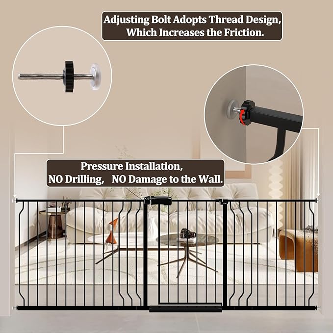 WAOWAO Baby Gate 29.13-43.3" Extra Wide Pressure Mounted Walk Through Swing Auto Close Safety Black Metal Toddler Kids Child Dog Pet Puppy for Stairs,Doorways,Kitchen