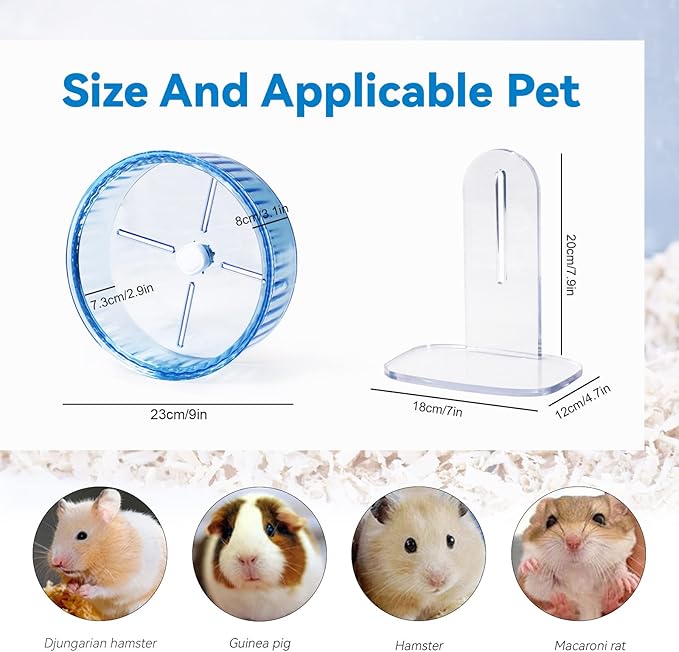 9In Hamster Wheel, Adjustable Chinchilla Wheel, Silent Spinner for Dwarf Syrian Gerbils Mice and Other Small Size Pets (9 Inch, Blue)