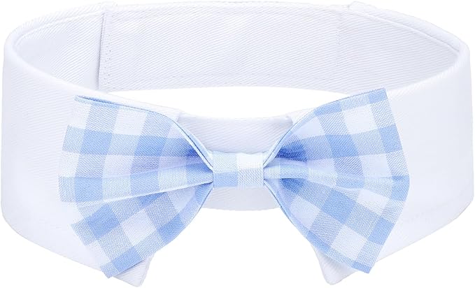 Segarty Dog Bow Tie for Neck Girth 12.6-15.7in, Adjustable Light Blue Plaid Bowtie Collar, Large Pet Necktie Tuxedo Comfortable Cotton Boy Pets Grooming Accessory Formal Wedding Holiday Birthday Party