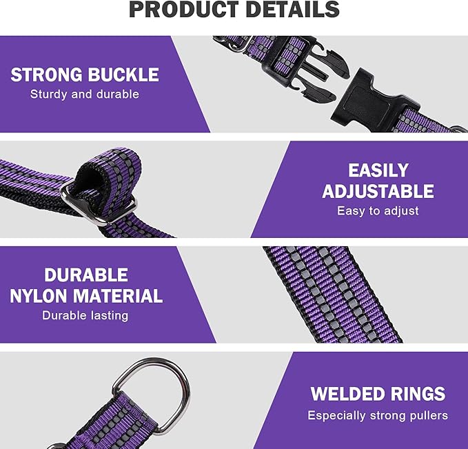 Hikiko Martingale Collar for Dogs Reflective Nylon Dog Collar with Quick Release Buckle Adjustable Training No Slip Dog Collar (X-Large, Purple)