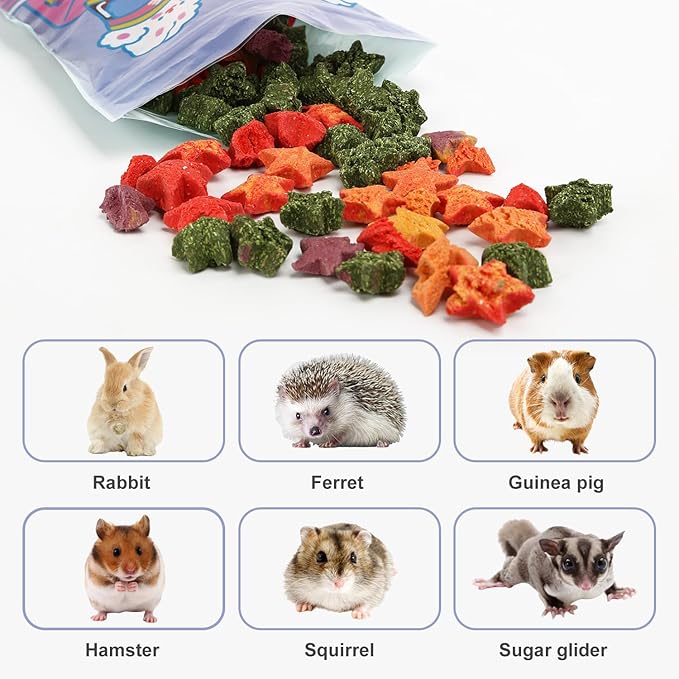 Abizoo Rabbit & Guinea Pig Treats, Crunchy Mini Star Chew Toys with Timothy Hay Carrots Pumpkin for Digestion and Enrichment, High-Fiber Healthy Snacks for Rabbits Chinchillas Guinea Pig Hamster