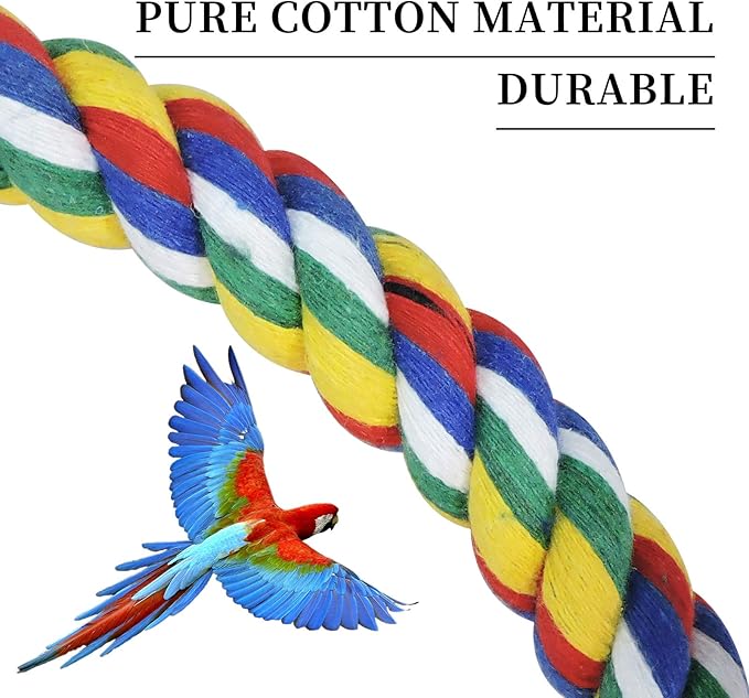 WishLotus Bird Swing, Cotton Rope Swing with Bite Resistance Perches for Parakeets, Budgie, Cockatiels, Conures, Finches - Boredom Breaker (18cm, Cage Hanging)