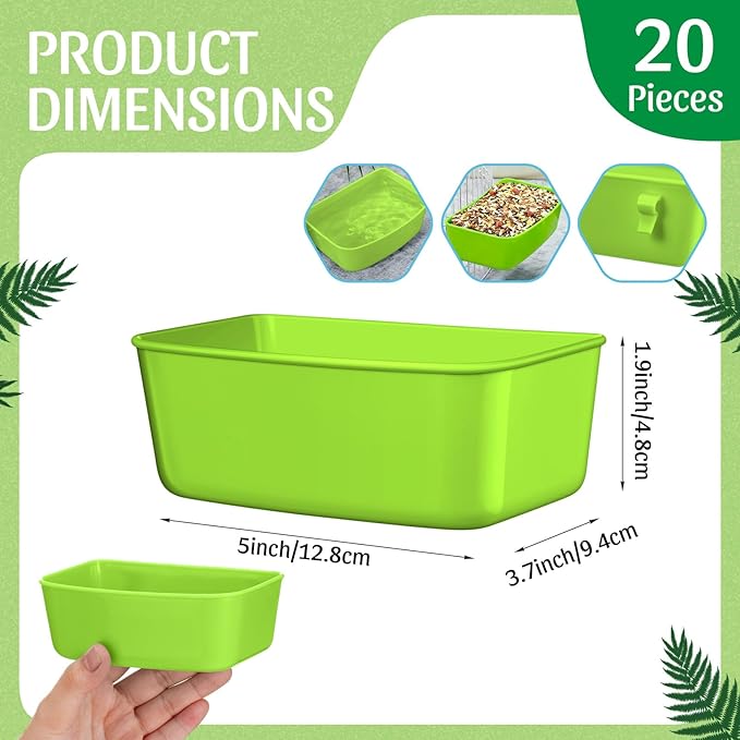 Zhehao 20 Pieces Cage Cups Chicken Feeder Waterer Cups 16 oz Hanging Bird Cage Feeder Plastic Bunny Water Bowl for PET Parrot Pigeon Rooster Gamefowl Poultry (Light Green)
