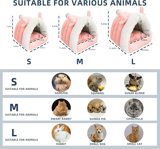 Guinea Pig Hideout, Warm Bed for Guinea Pig,Rabbits, Chinchillas, Cozy Small Animal Winter Shelter (Pink, Small)