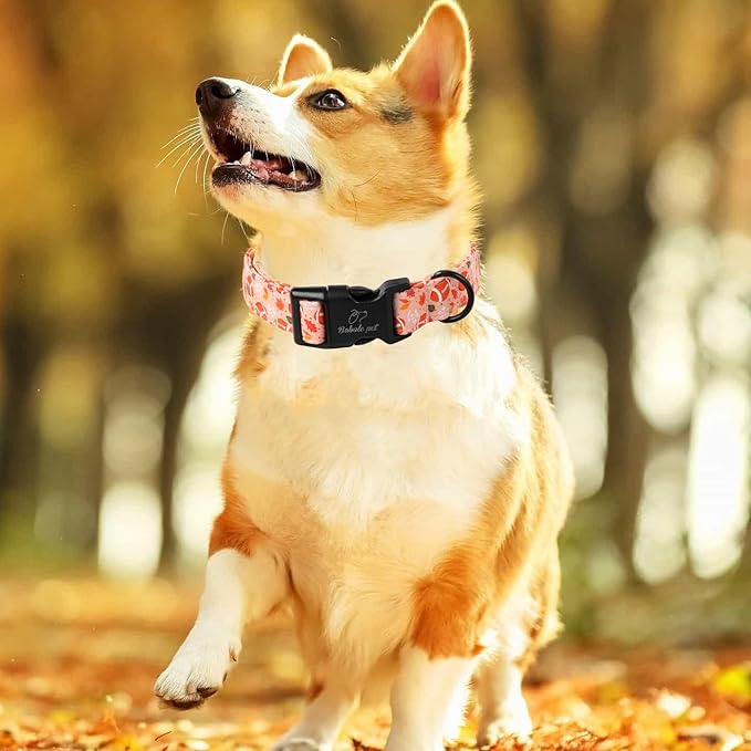 Fall Dog Collar, Cute Football Pattern Puppy Collar, Orange Adjustable Cotton Holiday Tanksgiving Dog Collars for Small Medium Large Boy&Girl Dogs XS