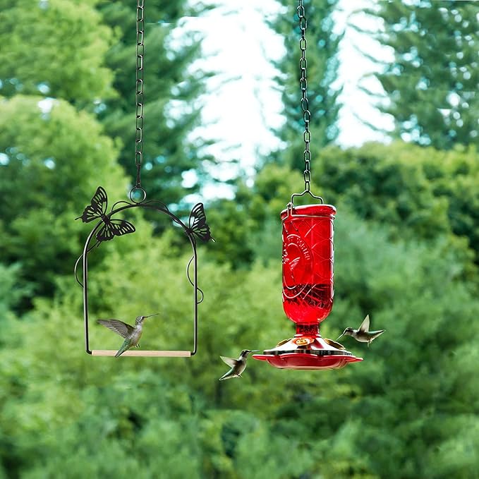 Hummingbird Swing 2 Pack Attractive Hummingbird Perch with Rust Resistant Metal Frame, Wooden Dowel and Hanging Chain for Wild Finches & Orioles Bird Outdoors