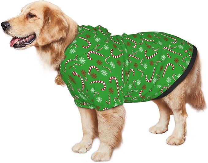 Green Candy Cane Hoodie,Christmas Cosplay Dog Clothes with Pocket and Hat Winter Clothes Sweaters Medium