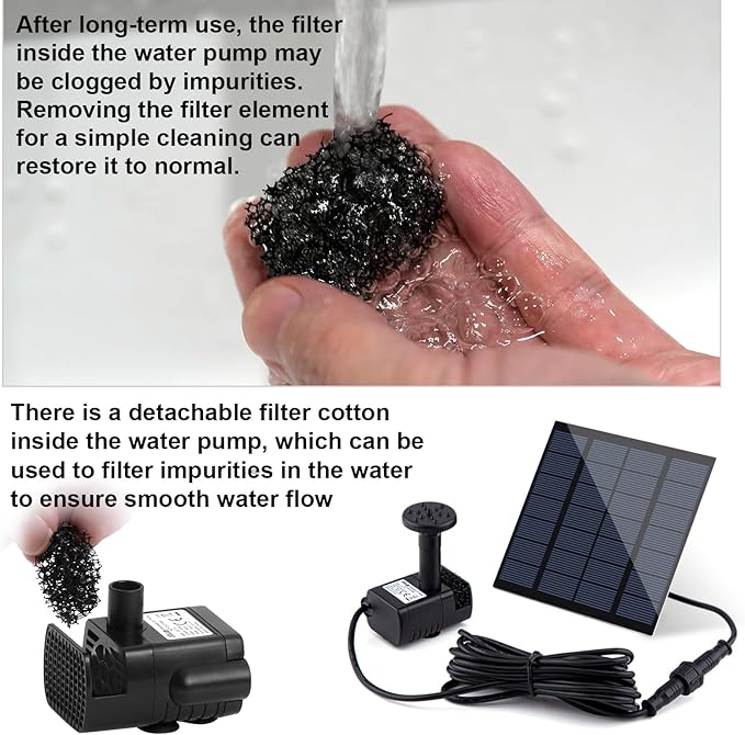 Solar Fountain Pump Kit with Separate Solar Panel, 1.8 W Upgraded Solar Water Pump with 3 M Long Cable & 4 Nozzles Solar Water Fountain for Bird Bath, Outdoor Pond, Patio Garden No Power Storage