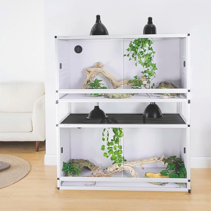 PVC Reptile Enclosures 4'x2'x2' Stackable 120 Gallon ToxiRium Large Reptile Terrarium for Bearded Dragon Space Efficient Lizard Snake, Wide Lounge Vivarium with Sliding Doors Lock-2pcs with spacers