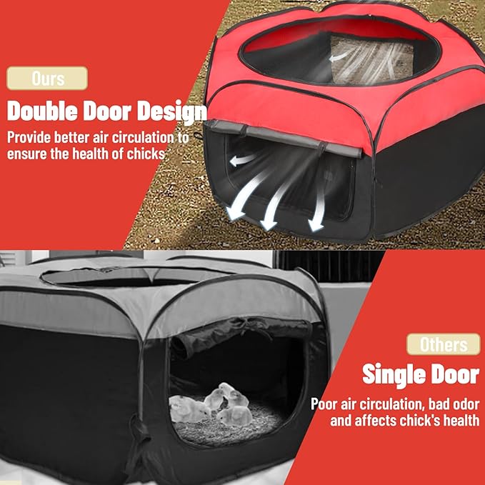 Brooder Box for Chick Starter Kit - 2025 Upgrade Dual Door Chicken Brooder Pen/Playpen/Tent with 10*10 in Brooder Heating Plate,Nesting Pad,Chicks Feeder＆Waterer,Chick Perch Up to 15 Chicks,Duck,Quail
